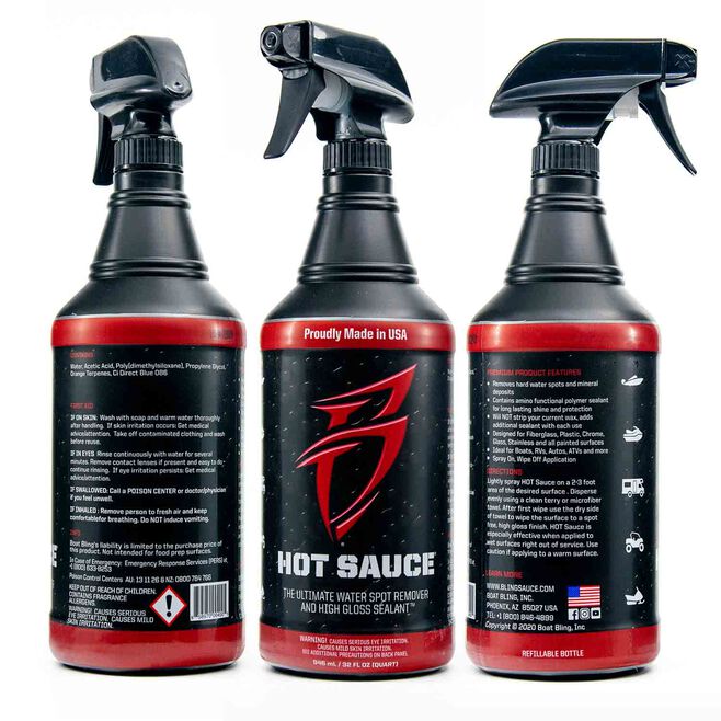 Boat Bling HS0032 Hot Sauce Ultimate Hard Water Spot Remover w/ High Gloss Wax, Sealant, 32oz.
