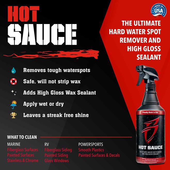 Boat Bling HS0032 Hot Sauce Ultimate Hard Water Spot Remover w/ High Gloss Wax, Sealant, 32oz.