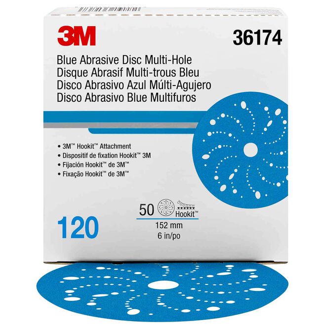 3M 36174 Blue Abrasivie Hookit Disc, 6", 50/box