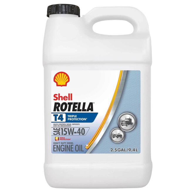 Shell Oil 550045127 Shell Rotella T4 Triple-Protection Heavy-Duty Diesel Motor, Oil, 15W-40, 2.5 Gal.