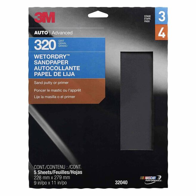 3M 32040 Imperial 9" x 11" P320 Grade Wet or Dry Paper Sheets 5 Pack