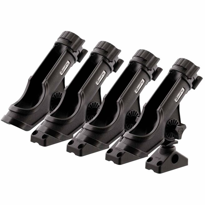 Scotty 0230-BK-QUAD Powerlock Rod Holder w/#241 Side/Deck Mount, Black, 4 pack