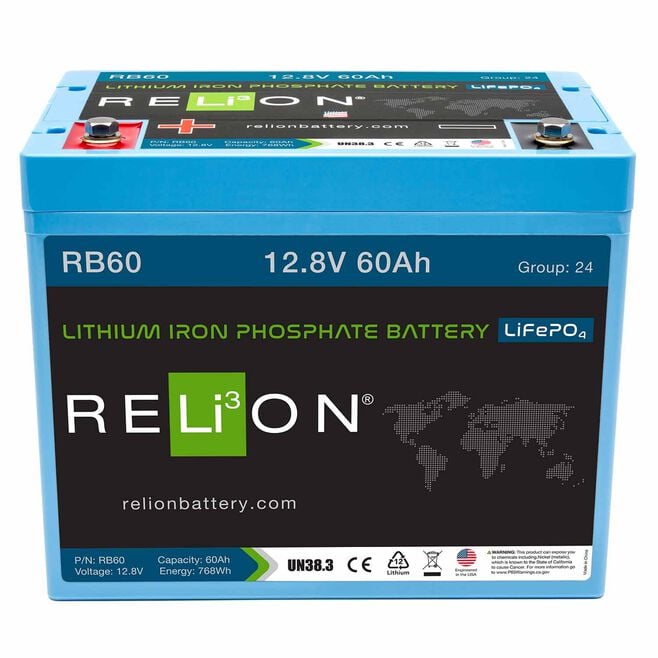 RELiON RB60 LiFePO4 Lithium Iron Phosphate 12V Battery, Group 24