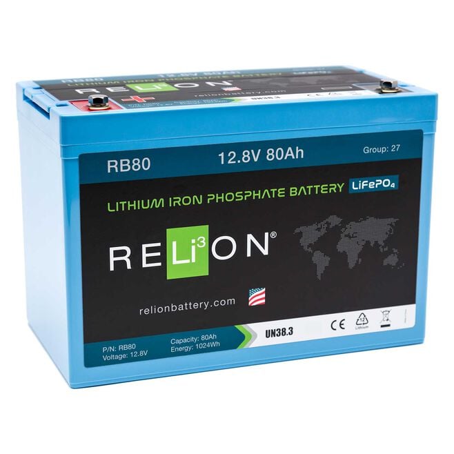 RELiON RB80 LiFePO4 Lithium Iron Phosphate 12V Battery, Group 27