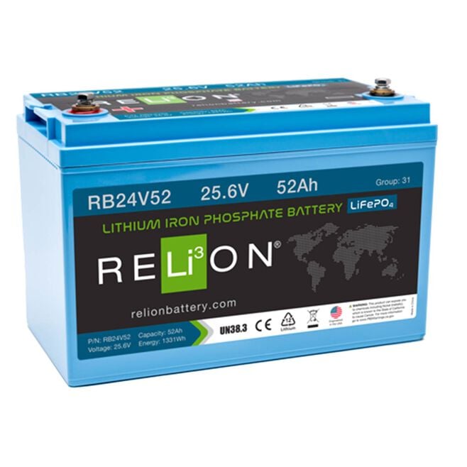 RELiON RB24V52 LiFePO4 Lithium Iron Phosphate 24V Battery, Group 24