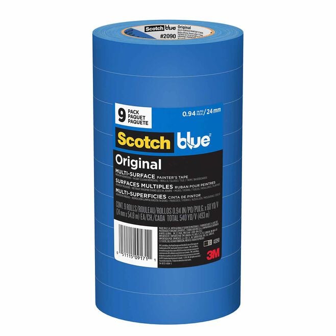 3M 09171 Marine Scotchblue 2090 Original Painter's Tape, Blue, 1" x 60 yards, 36 per case