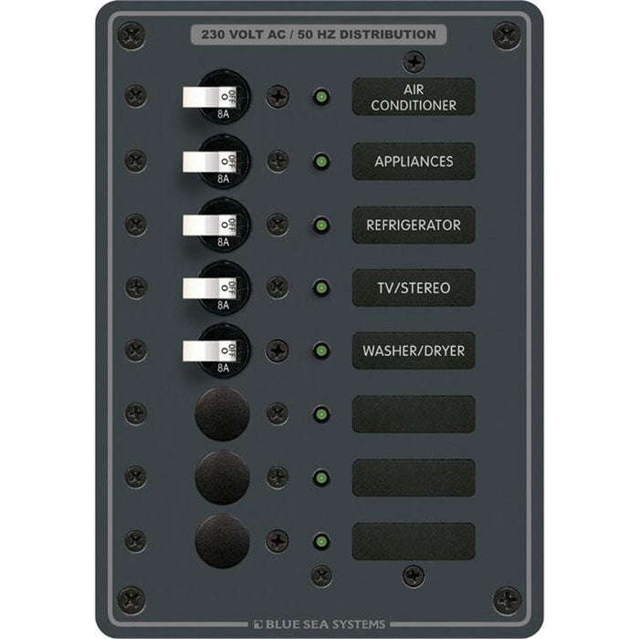 Blue Sea 8159 AC 8 Position 230v (European) Breaker Panel (White Switches)