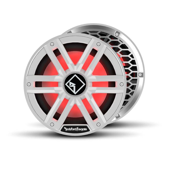 Rockford Fosgate M2D2-10I DVC 2Ω Color Optix Infinite Baffle Marine Subwoofer, 10" w/ White & Stainless Grills