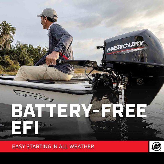 Mercury 9.9hp EFI Tiller FourStroke Outboard Motor - 15" Shaft, Manual Tilt/Trim, Manual Start