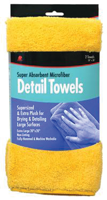Buffalo Rags 65004 Microfiber Detail Towels 20" x 20", Yellow, 2/pk
