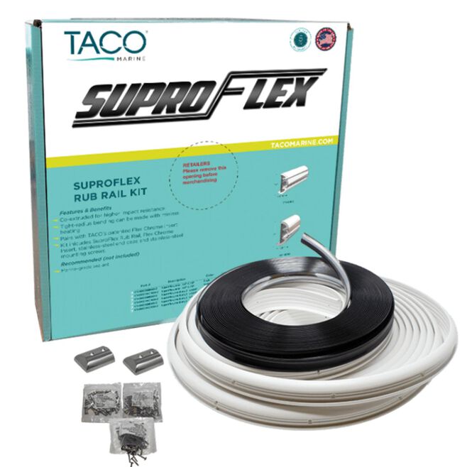 Taco Metals V11-9991WWK60-2 SuproFlex Rub Rail Kit, 1-5/8" x 7/8" Small, White, with Vinyl Overlay Insert