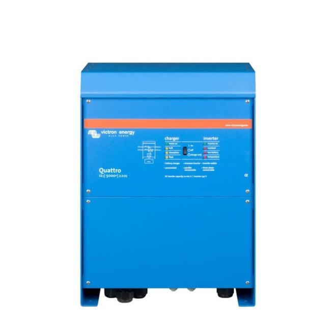 Victron Quattro Inverter/Charger 12 VDC - 5000W -Dual 100AMP 120VAC Inputs - Auto Transfer Switch - 200AMP Battery Charger - Stackable