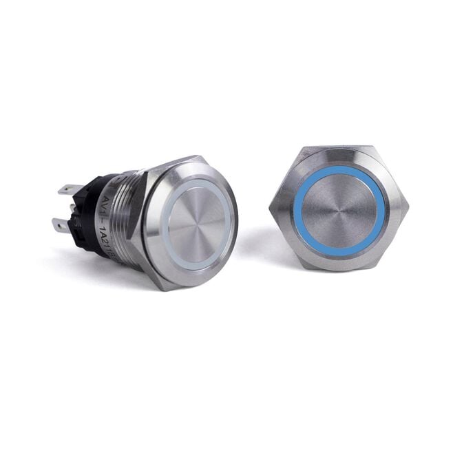 Sierra AV10030B Push-Button Switch, Off/(On), Blue Halo LED