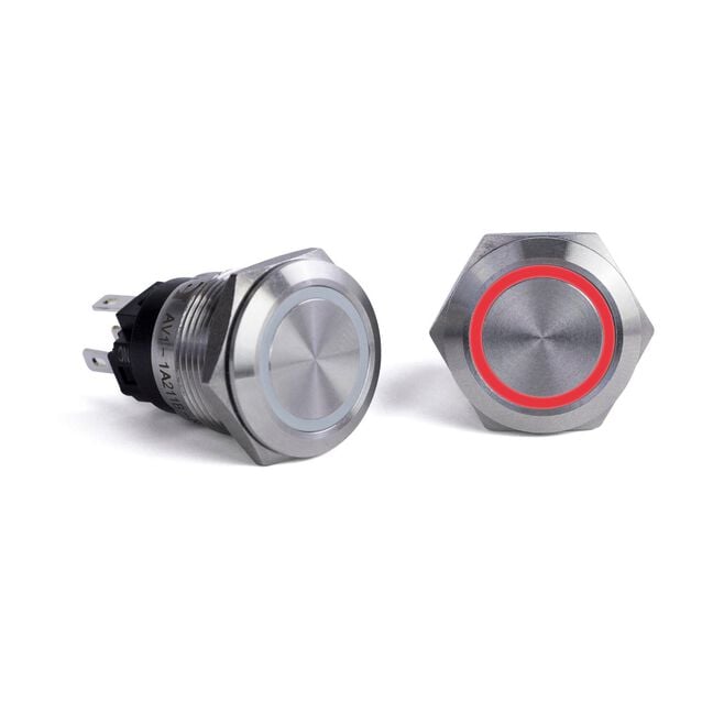 Sierra AV10030R Push-Button Switch, Off/(On), Red Halo LED