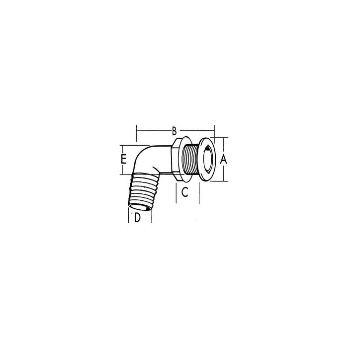 TH Marine TH-7590S-DP T-H Marine 90 Degree Specialty Thru-Hull Fitting w/, Spanner Head 3/4", Black