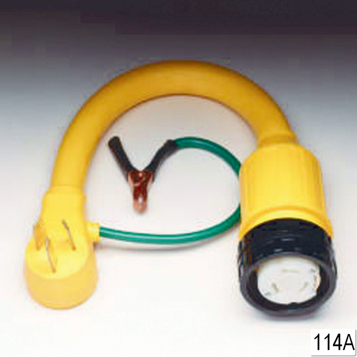 Marinco 106A Standard Pigtail Adapter Dock Side Male, 20A 125V Male to 30A 125V Female, with Sealing Collar System