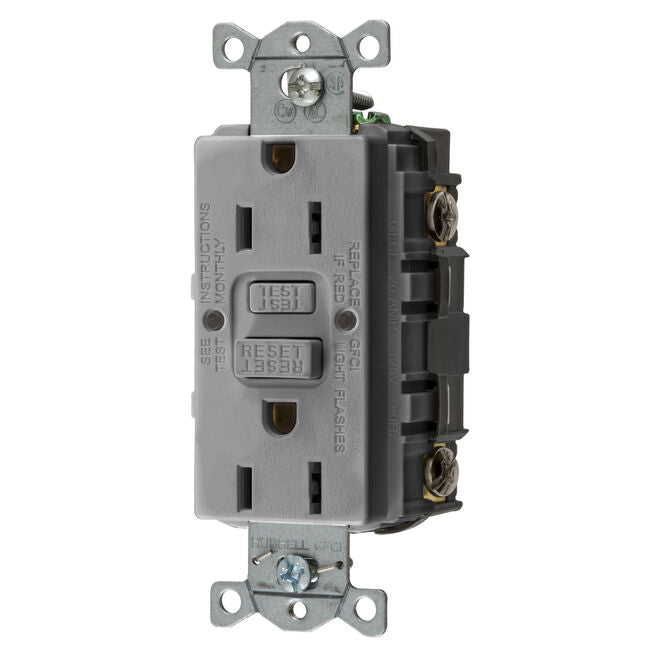 Hubbell GFRST52MGY GFCI Duplex Receptacle w/Cover Plate, Gray