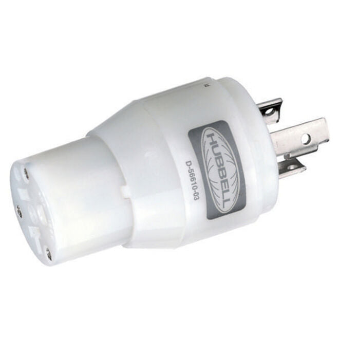 Hubbell HBL21CM29 White 15A/20A 125V Straight Blade Female Plug to 20A 125V, Twist Lock Locking Male Adapter