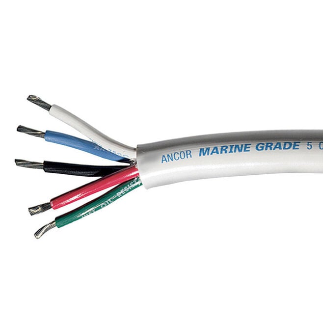 Ancor 155010 Marine Grade Tinned Copper White Flat Signal Cable, 14/5 AWG, 100', Black/Blue/Green/Brown/Red