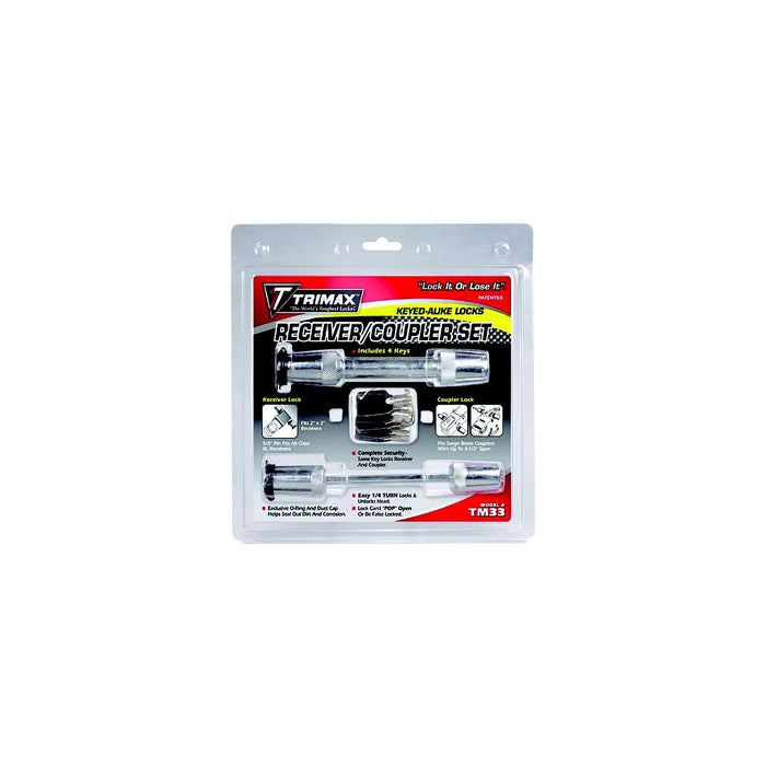 Trimax Locks TM33 Trimax Chrome T3 5/8" Receiver Lock & TC3 3 1/2" Span Coupler, Lock