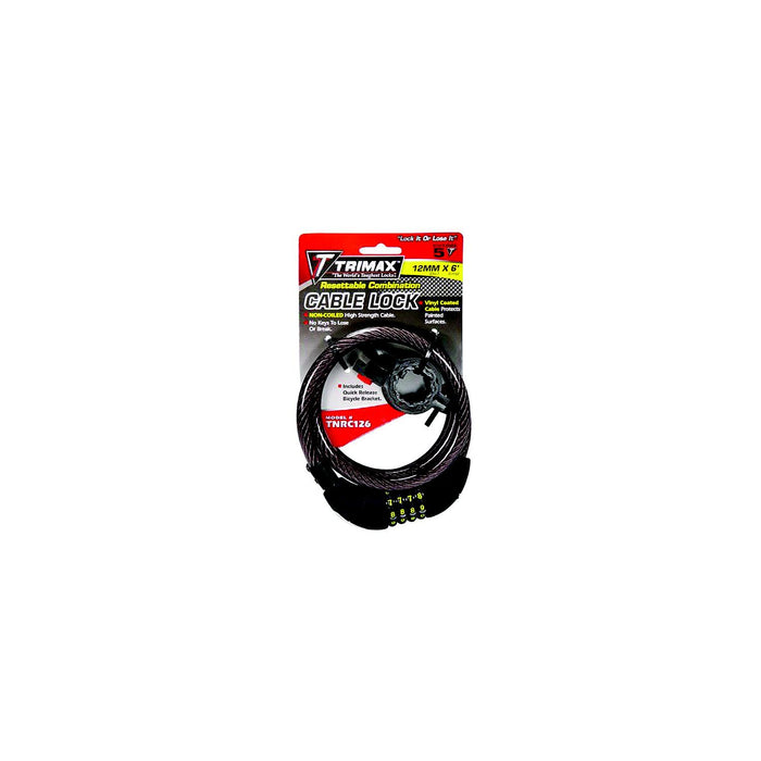 Trimax Locks TNRC126 Trimax Trimaflex Non-Coiled Resettable Combination Cable, Lock, 6' x 12mm