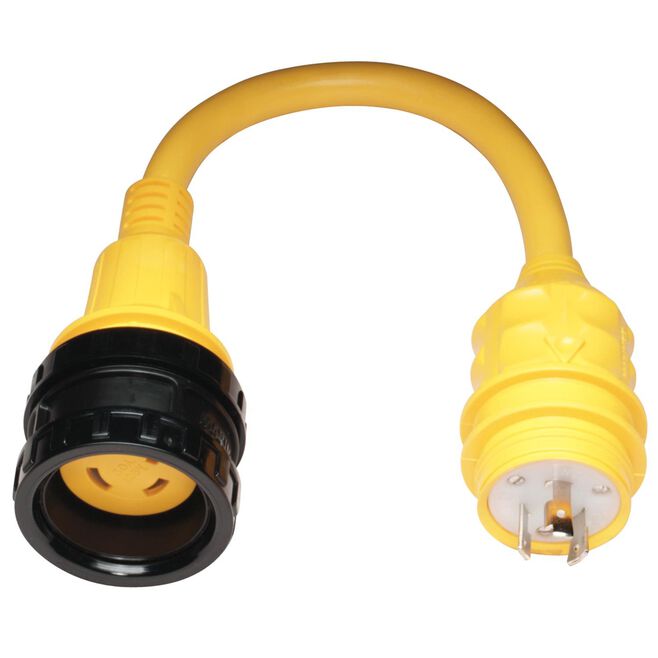 Marinco 106A Standard Pigtail Adapter Dock Side Male, 20A 125V Male to 30A 125V Female, with Sealing Collar System