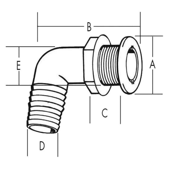 TH Marine TH-7592-DP T-H Marine 90 Degree Thru-Hull Fitting For Hose