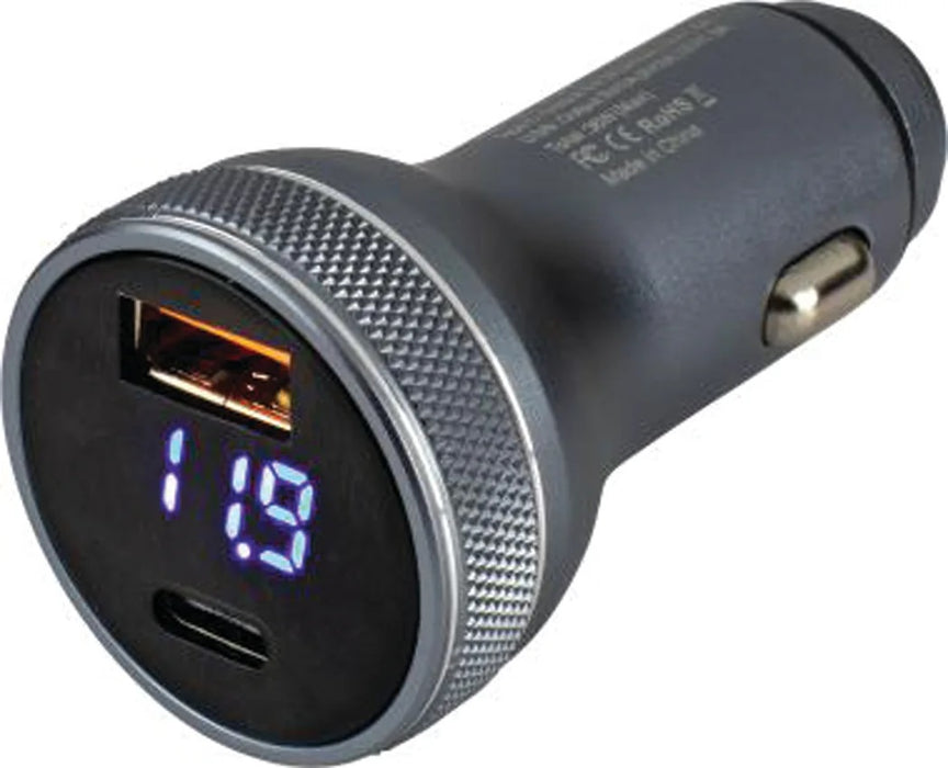 Sea-Dog Round USB and USB-C Power Plug with Voltmeter