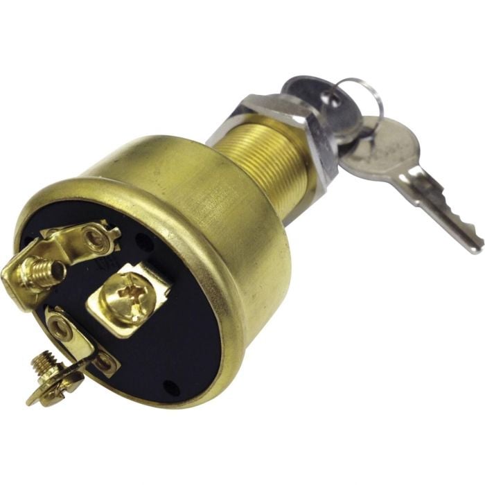 Sierra MP39060-1 Conventional 3 Position 1 1/8" Brass 3 Screw Terminal 12V 15, Amp Ignition Starter Switch