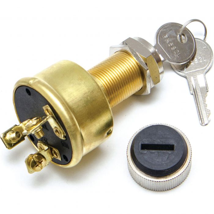 Sierra MP39080-1 Conventional 3 Position 1 1/8" Brass 3 Screw Terminal 12V 15, Amp Ignition Starter Switch