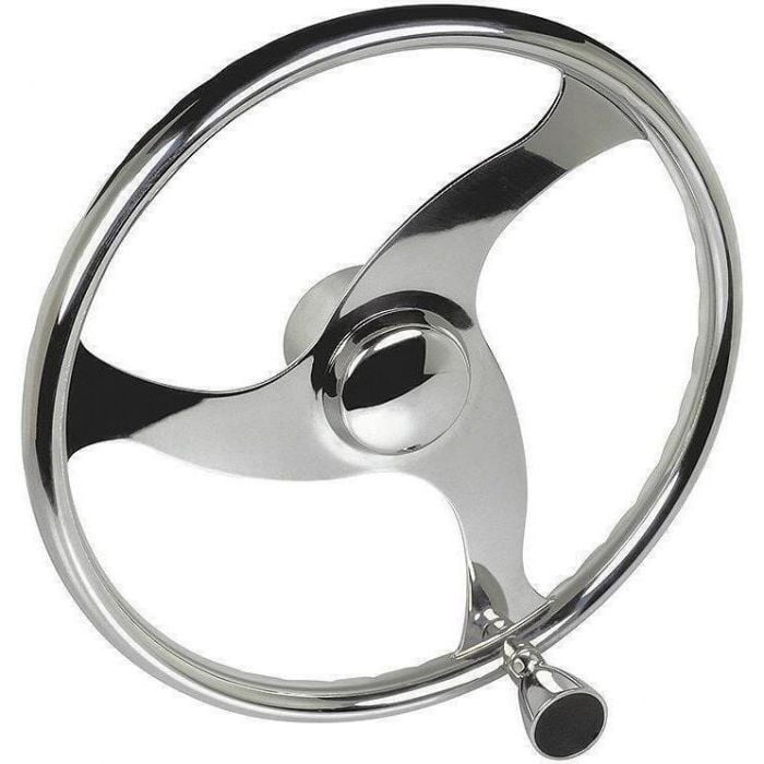 Seachoice 28611 3 Spoke Stainless Steel Steering Wheel w/Turning Knob