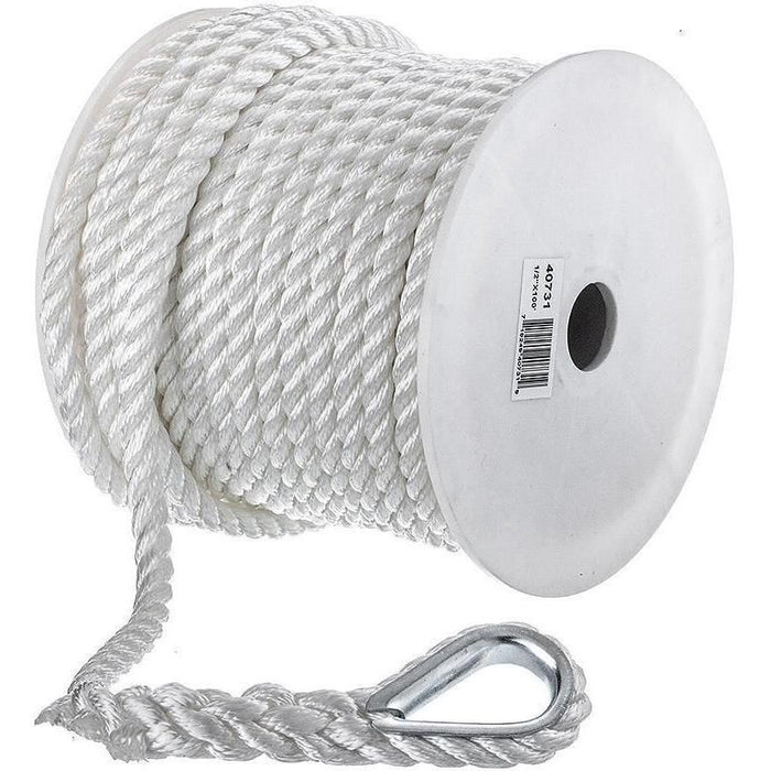 Seachoice 40731 3-Strand Twisted Nylon Anchor Line White, 1/2" x 100'