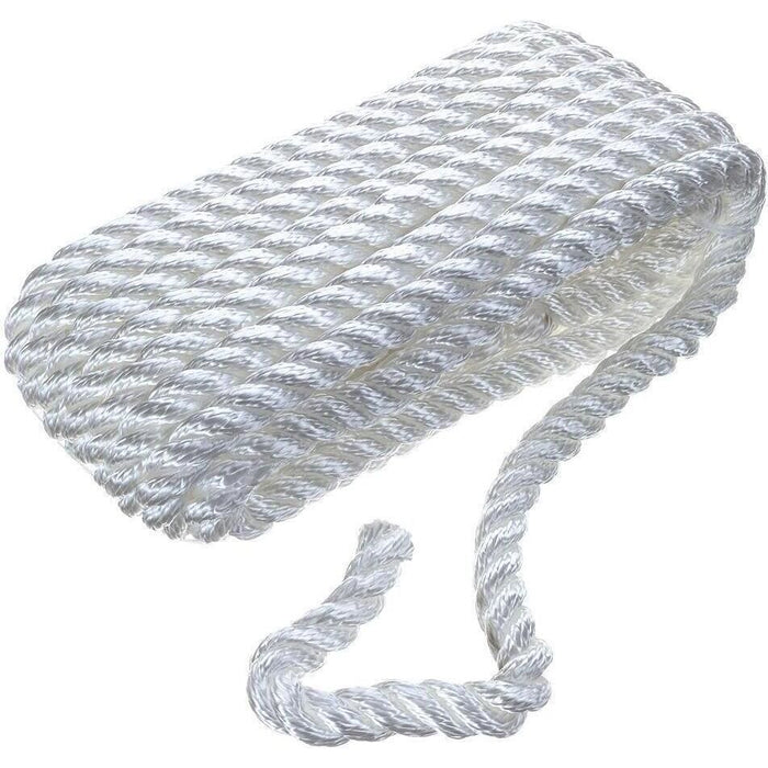 Seachoice 42561 3-Strand Twisted Nylon Dock Line, 1/2" x 20', White