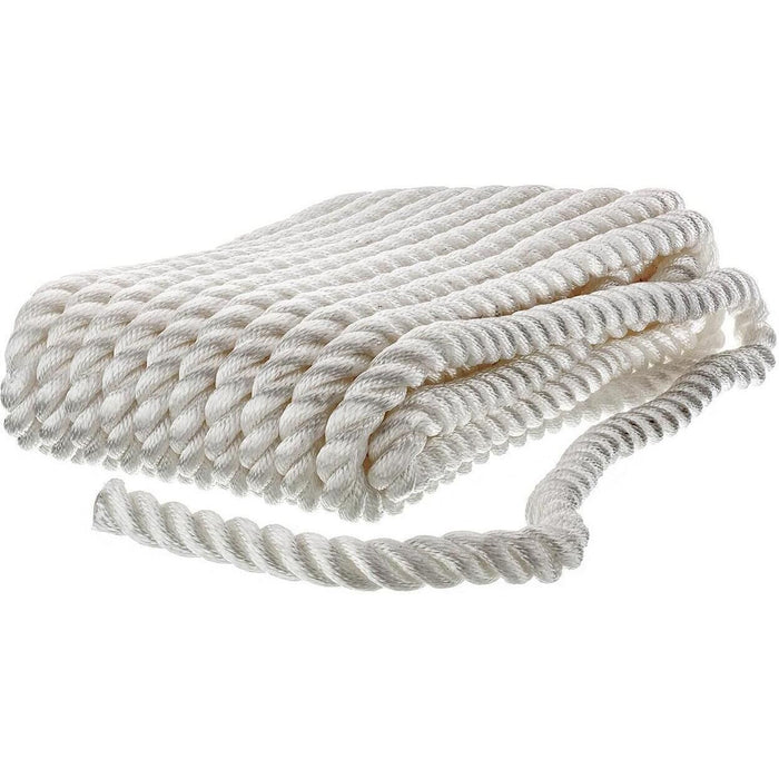 Seachoice 42651 3-Strand Twisted Nylon Dock Line, White, 3/4" x 50'