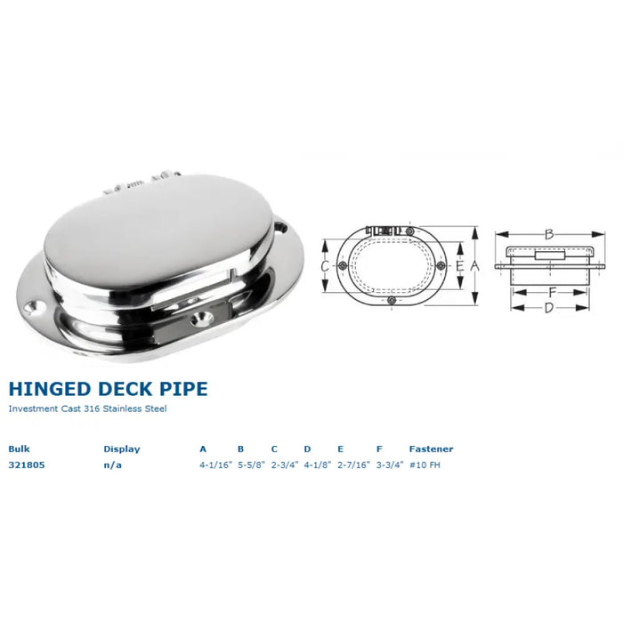 Sea-Dog Hinged Deck Pipe Stainless - 4-1/16" X 5-5/8"