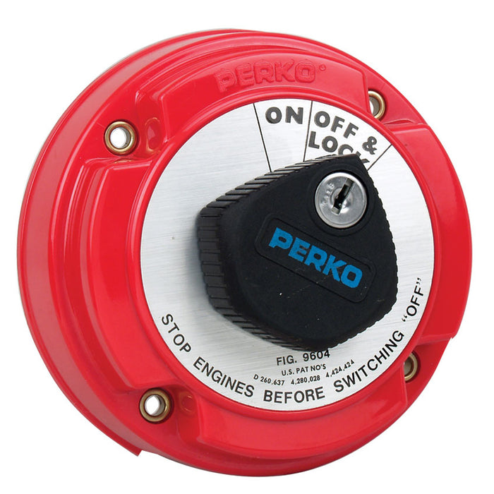 Perko 9604DP Interruptor de desconexión de batería principal de servicio mediano con desconexión de campo del alternador y bloqueo de llave