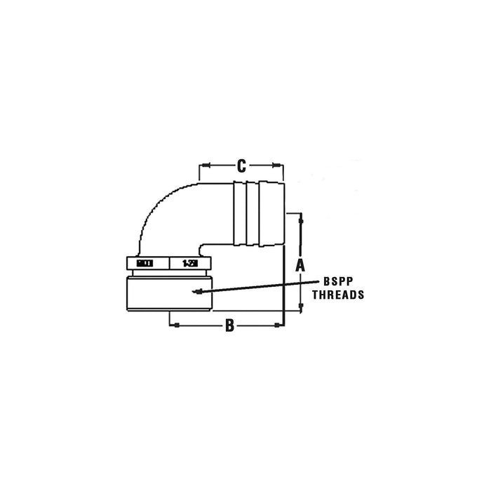 Groco PTHC-114PD32 Pipe-To-Hose Adapter, 90°