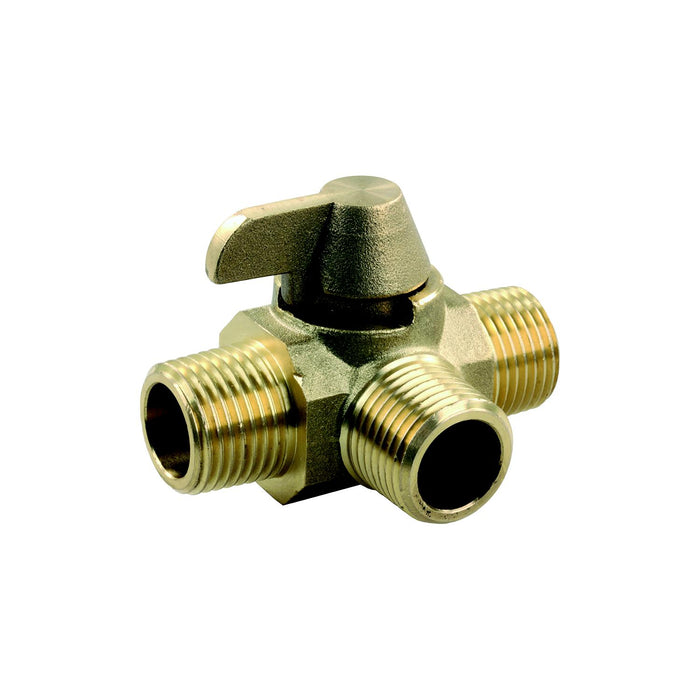 JR Products 62255 3 Way Brass 1/2" MPT x 1/2" MPT x 1/2" MPT RV Water Diverter, Valve