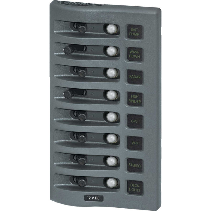 Panel de disyuntor resistente al agua Blue Sea 4378 WeatherDeck - 8 posiciones - Gris