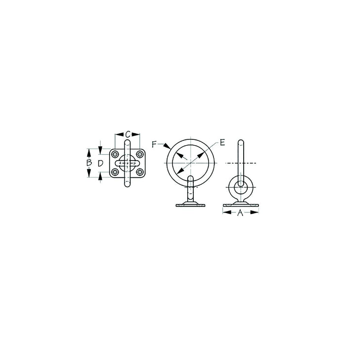 Sea Dog 89513 Sea-Dog Swivel Eye Plate w/ Ring, A:2", B:1-9/16", C:1-3/8", D:1", E: 1-15/16" F:5/16" #10 FH