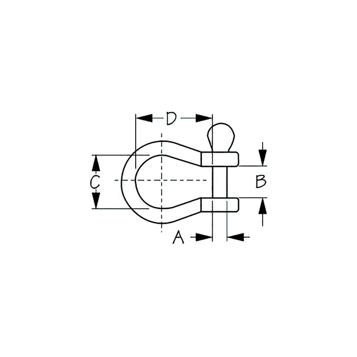 Sea Dog 147056-1 Seadog 1/4" SS Bow Shackle, Carded, A:1/4", B: 1/2", C:13/16", D: 13/16"