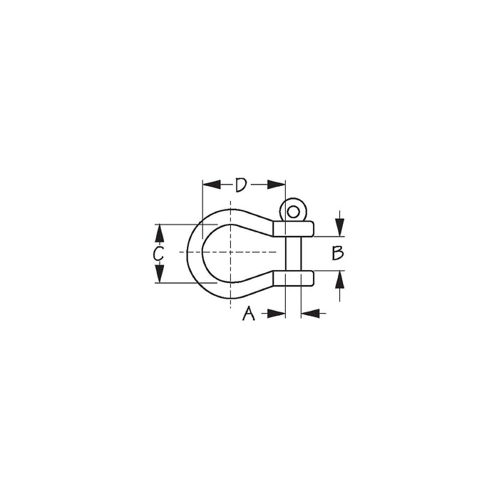 Sea Dog 147056-1 Seadog 1/4" SS Bow Shackle, Carded, A:1/4", B: 1/2", C:13/16", D: 13/16"