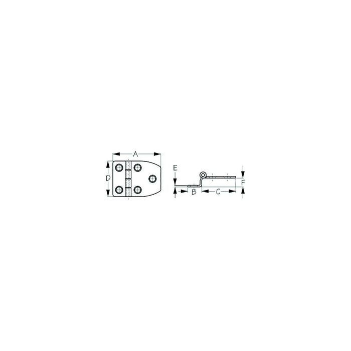 Sea Dog 203512-1 Dampening Offset Short Side Door Hinge, #8 FH, A=2-1/8", B=5/8", C=1-3/8", D=1-1/2", E=1/16", F=3/8"