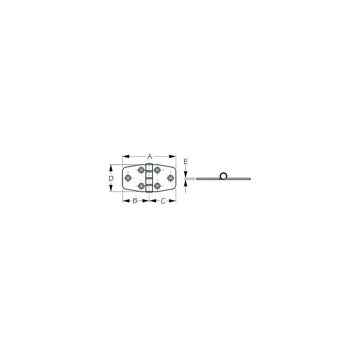 Sea Dog 203530-1 Dampening Door Hinge, #8 FH, A= 2-7/8", B=1-7/16", C=1-7/16", D=1-1/2", E=1/16"