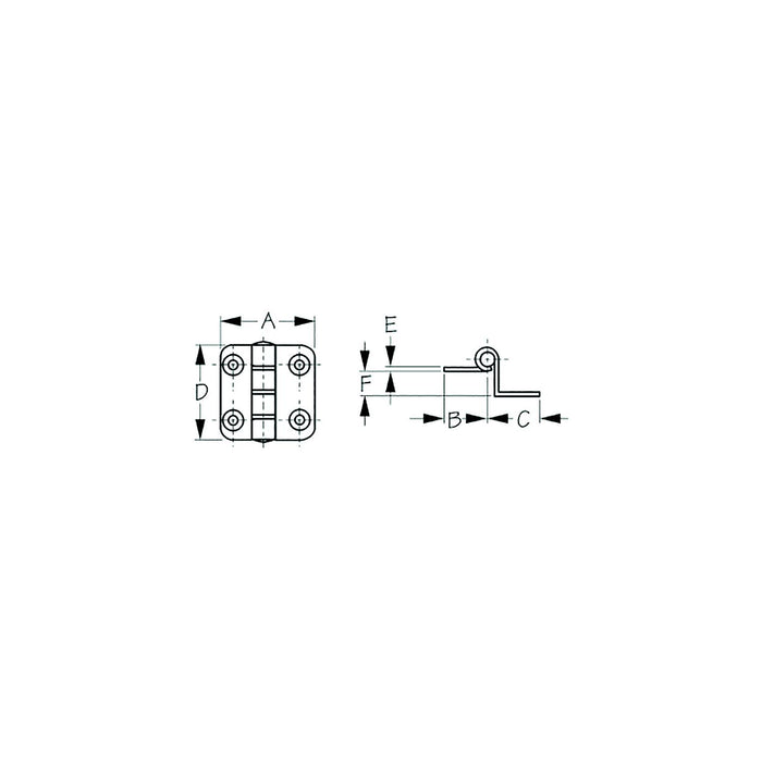 Sea Dog 203590-1 Dampening Offset Butt Hinge, #8 FH, A= 1-1/2", B= 3/4", C=3/4" , D= 1-1/2", E= 1/16", 3/8"