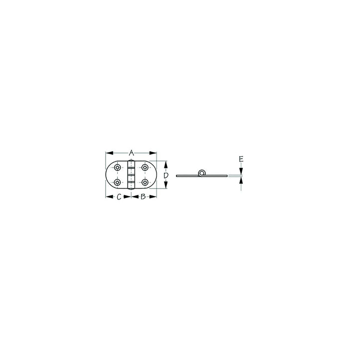 Sea Dog 203700-1 Dampening Round Side Door Hinge Short, #8 FH, A=2-13/16" B= 1-7/16" C= 1-7/16" D=1-1/2" E= 1/16"