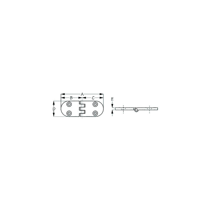 Sea Dog 205461-1 Flush Round Door Hinge, #10 FH, A= 3-1/4", B=1-5/8", C=1-5/8", D=1-1/16", E= 3/16"