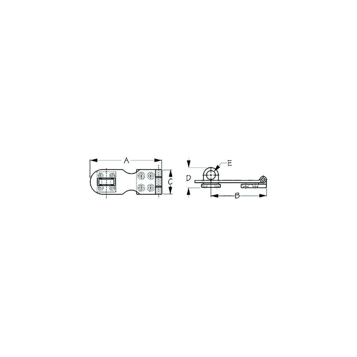 Sea Dog 222120-1 Sea-Dog Safety Hasp, A:3", B:2-5/16", C:1", D: 3/4", E: 3/8", #6 FH, Chrome