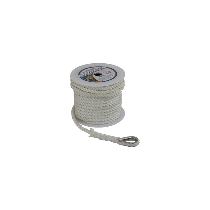 Sea Dog 301110150WH-1 Premium Twisted 3-Strand Nylon Anchor Line, 3/8" Ã— 150'