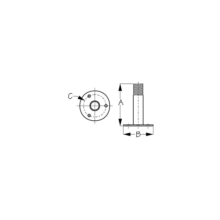 Sea Dog 329517-1 Sea-Dog Fixed Antenna Base, A: 1-1/2", B:3", C: 2-1/4", 1/4" RH
